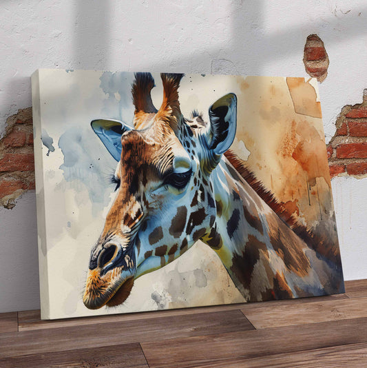 Closeup Watercolor Giraffe Pre-Printed Canvas