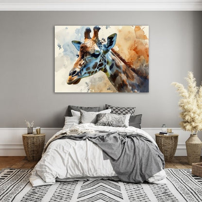 Closeup Watercolor Giraffe Pre-Printed Canvas