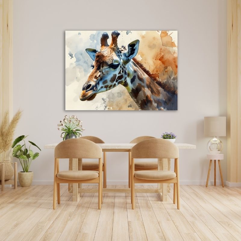 Closeup Watercolor Giraffe Pre-Printed Canvas