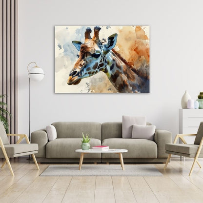 Closeup Watercolor Giraffe Pre-Printed Canvas