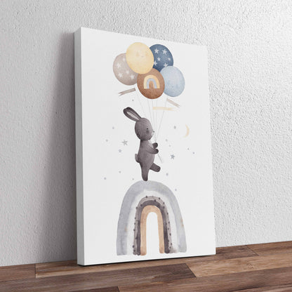 Cute Bunny On Rainbow Pre-Printed Canvas