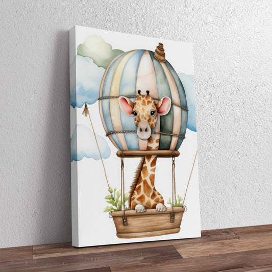 Cute Giraffe Hot Air Balloon Pre-Printed Canvas