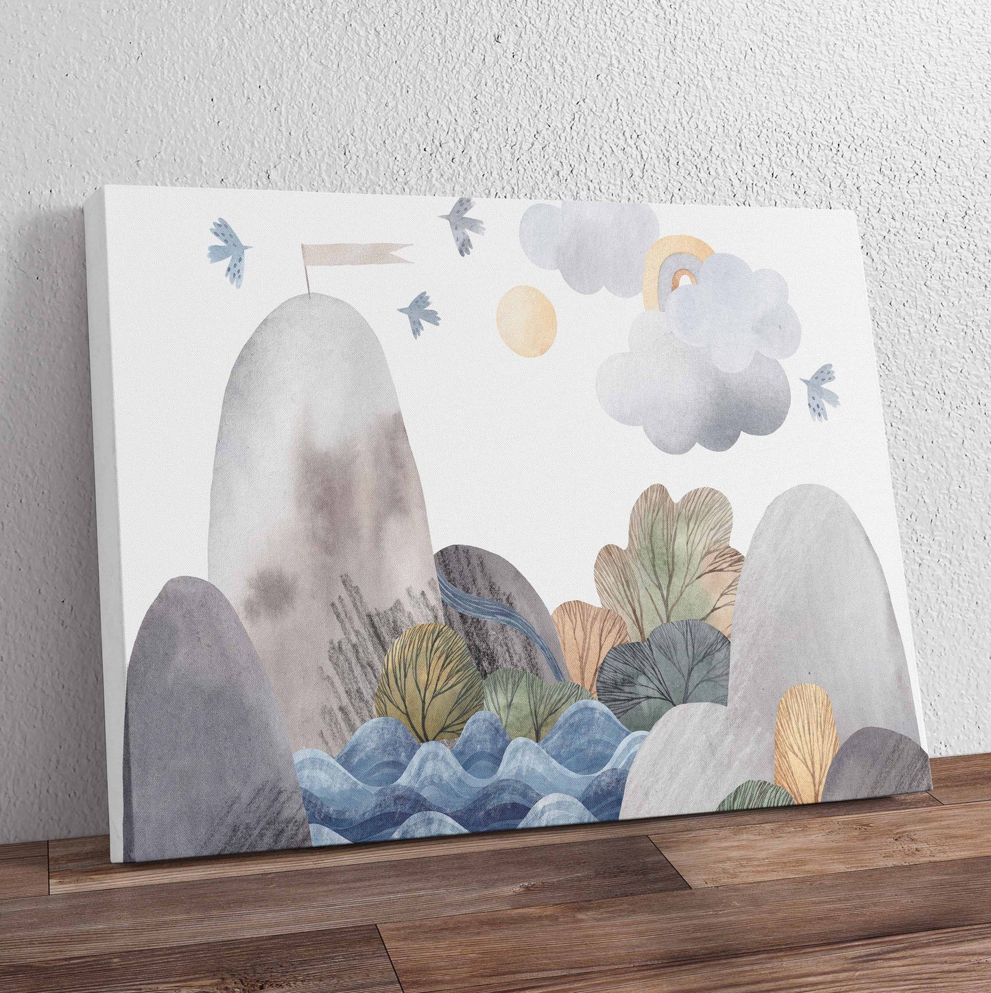 Cute Watercolour Mountains Pre-Printed Canvas