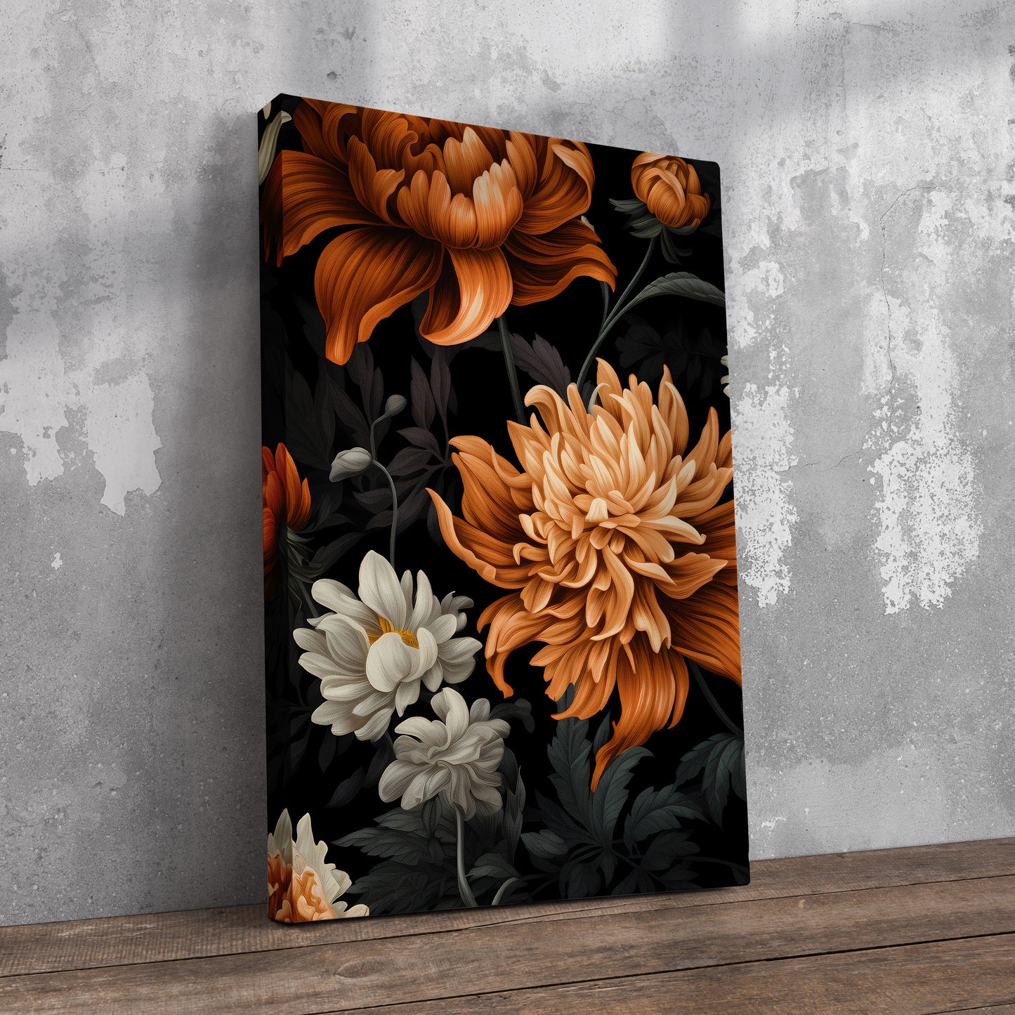 Dark Burnt Orange Floral Pre-Printed Canvas