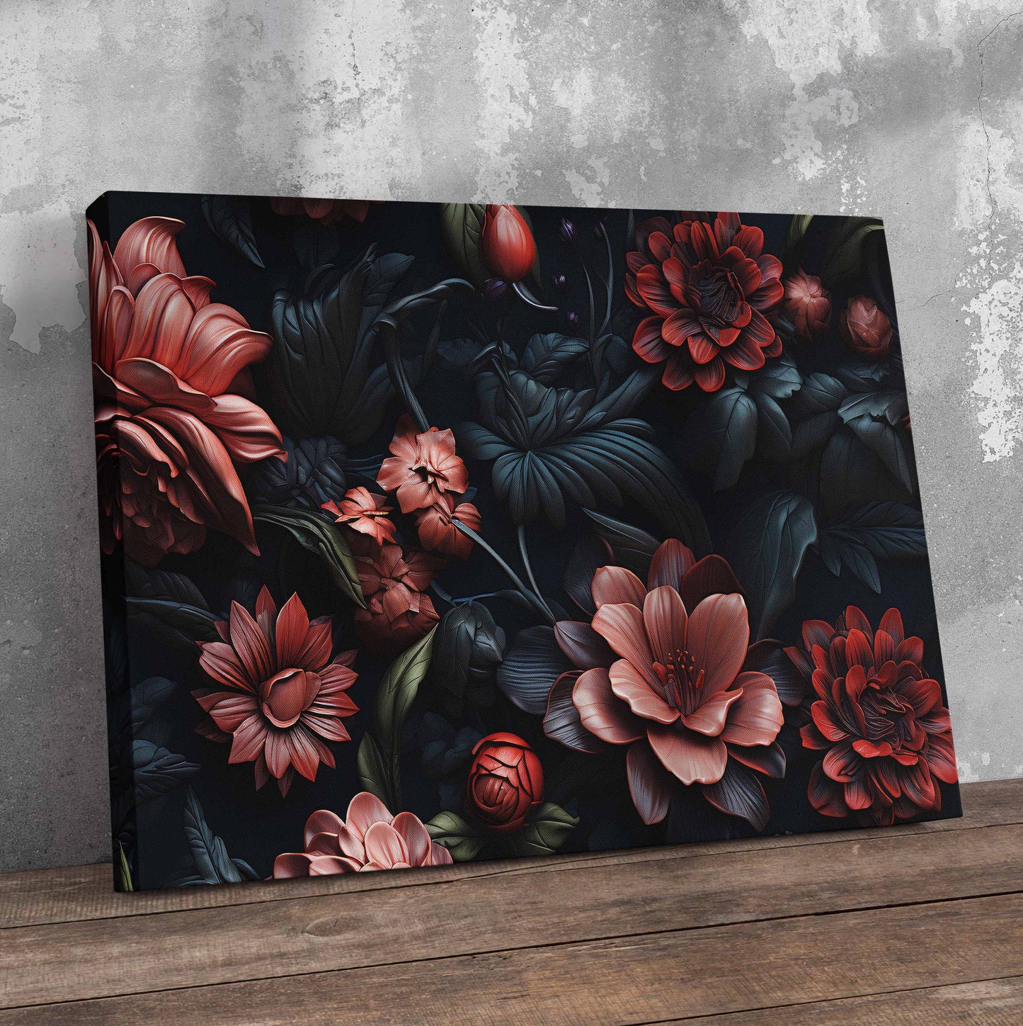 Dark Floral Pattern Pre-Printed Canvas