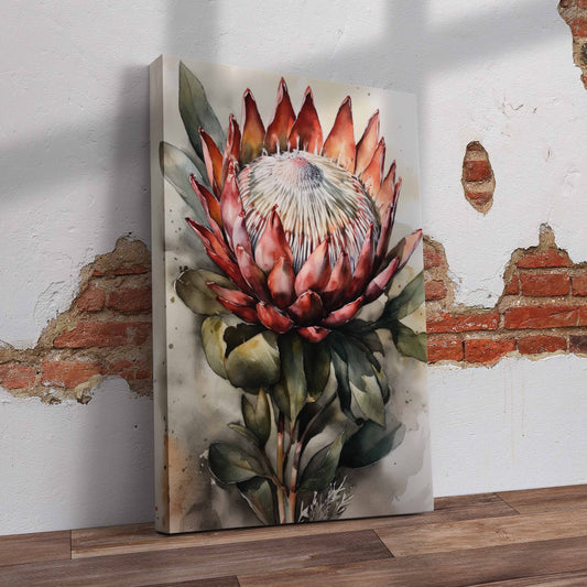 Dark Watercolour Protea Pre-Printed Canvas
