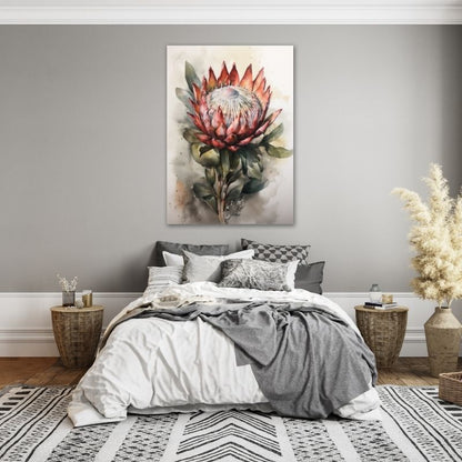 Dark Watercolour Protea Pre-Printed Canvas
