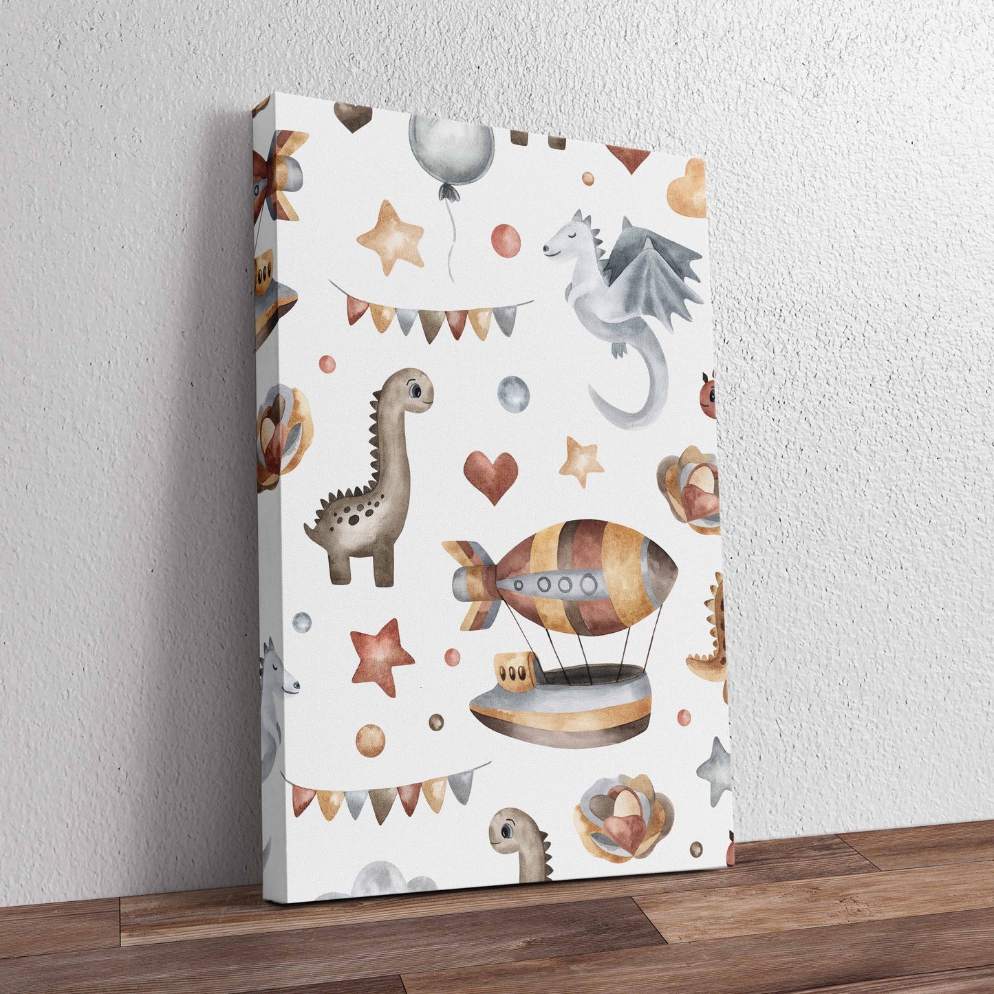 Dinosaurs and Air Ship Pattern Pre-Printed Canvas