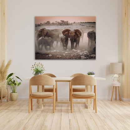 Elephants in field Pre-Printed Canvas