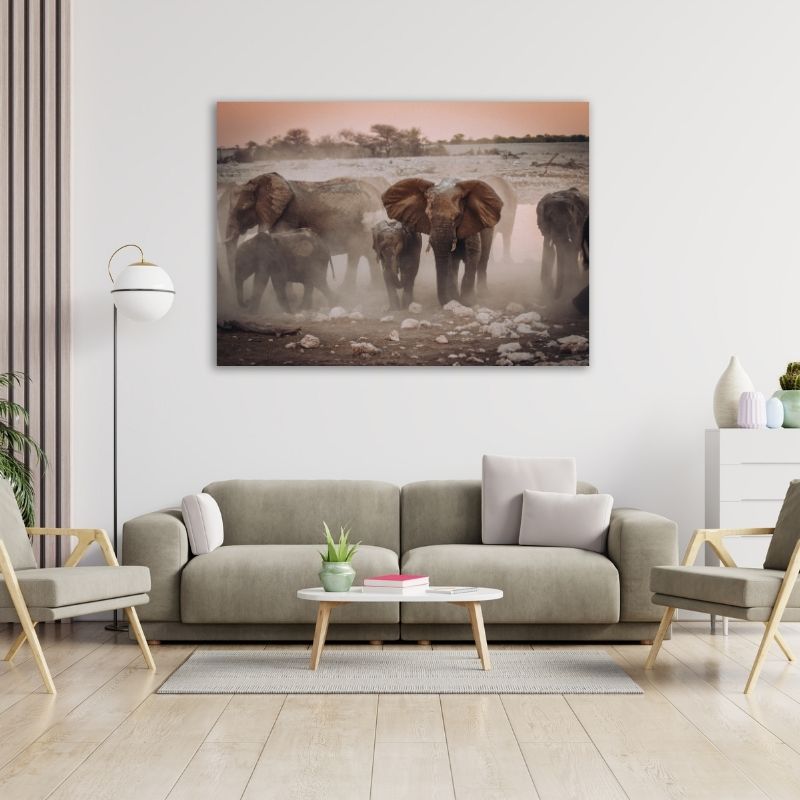 Elephants in field Pre-Printed Canvas