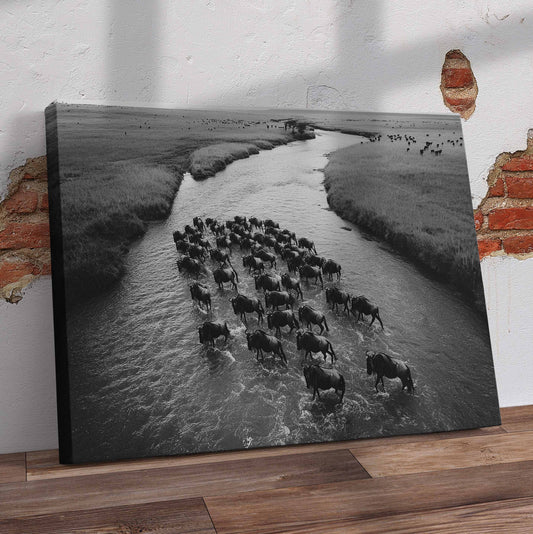 Wildebeest in field Pre-Printed Canvas