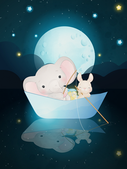 Fishing Under The Moon Nursery Canvas