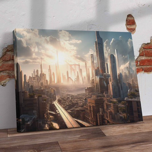 Futuristic City Skyline Pre-Printed Canvas