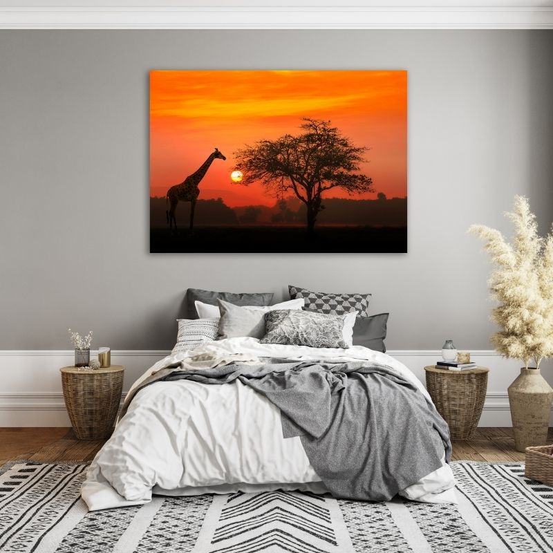 Giraffe Sunset Pre-Printed Canvas
