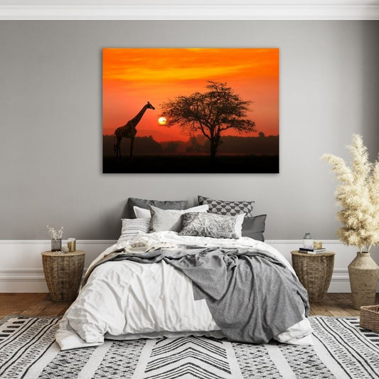 Giraffe Sunset Home Decor Canvas
