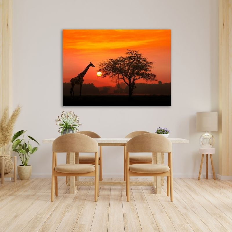 Giraffe Sunset Pre-Printed Canvas
