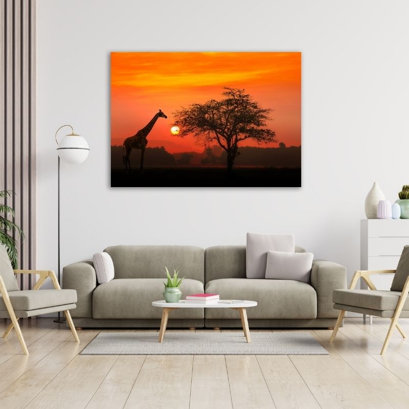Giraffe Sunset Pre-Printed Canvas