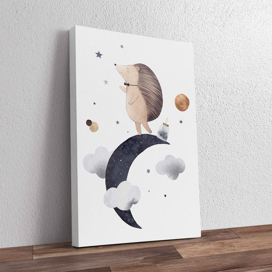 Hedgehog on Moon Pre-Printed Canvas