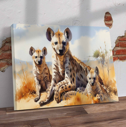 Hyena with Babies Pre-Printed Canvas