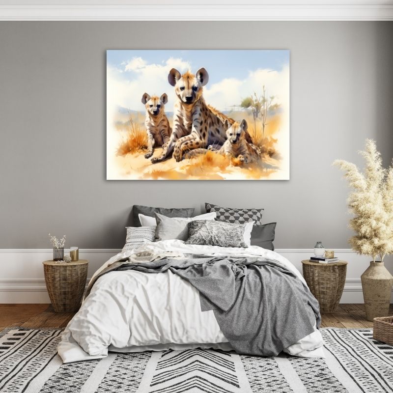 Hyena with Babies Pre-Printed Canvas