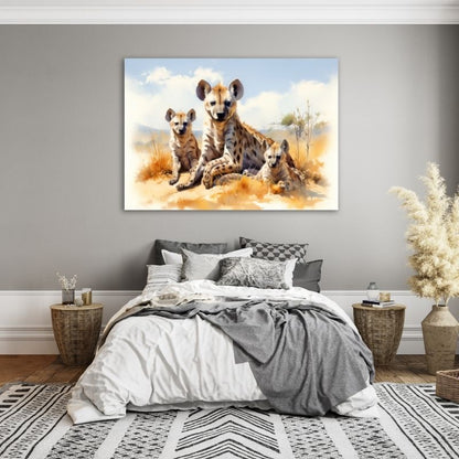 Hyena with Babies Pre-Printed Canvas