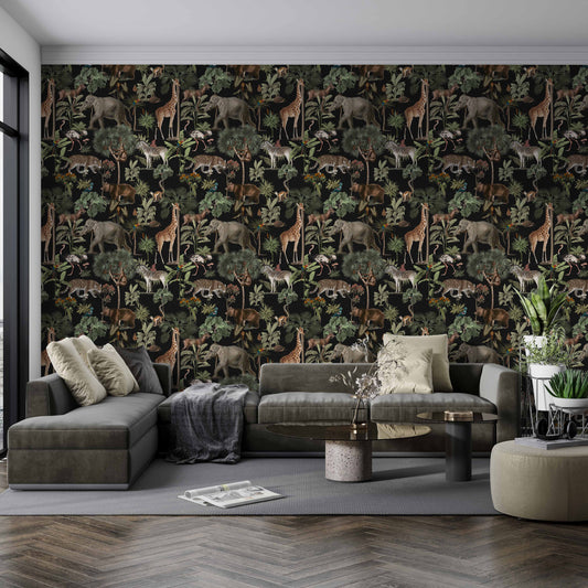 Dark Jungle Pattern Wallpaper