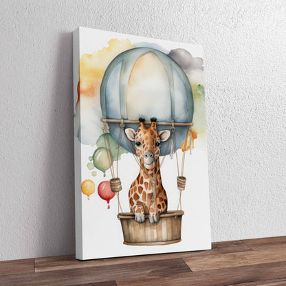 Lazy Giraffe Hot Air Balloon Pre-Printed Canvas