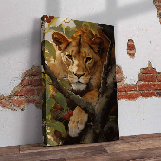 Lioness in Tree Pre-Printed Canvas