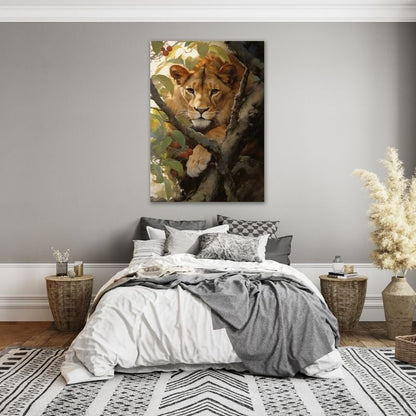 Lioness in Tree Pre-Printed Canvas