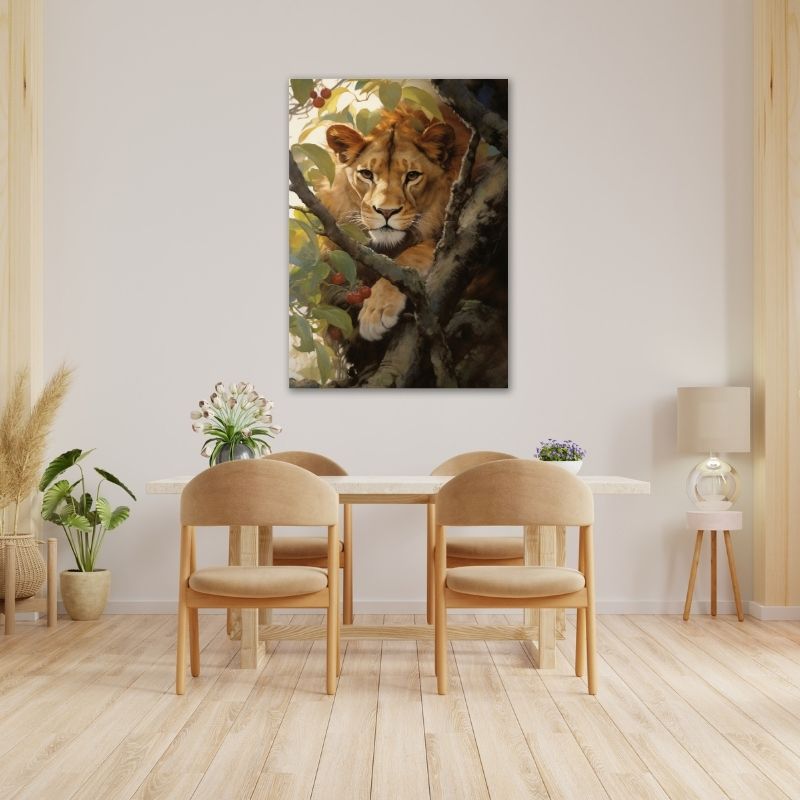 Lioness in Tree Pre-Printed Canvas