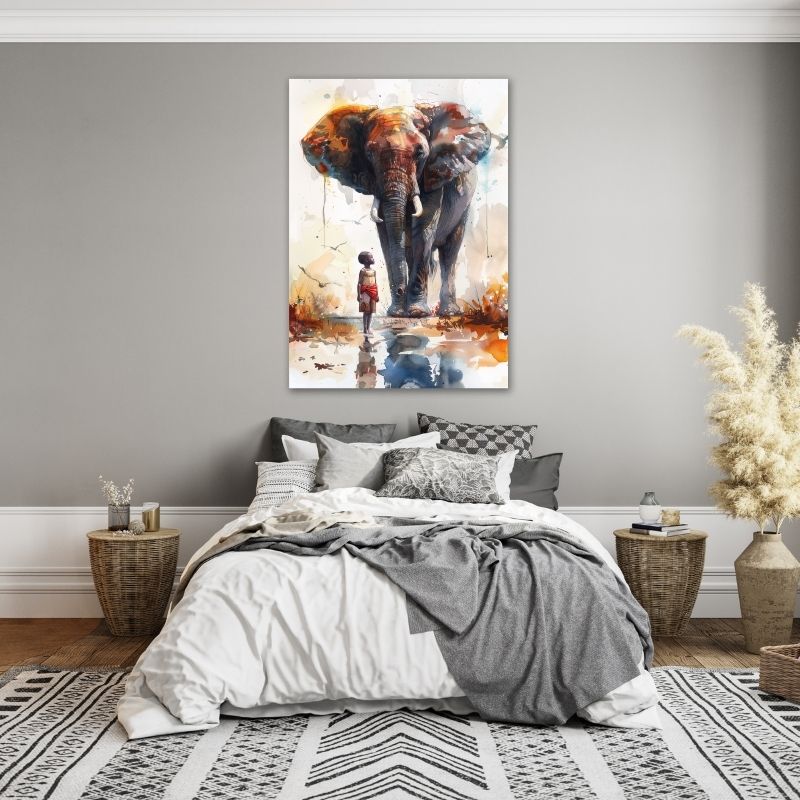 Little Boy with Elephant Pre-Printed Canvas
