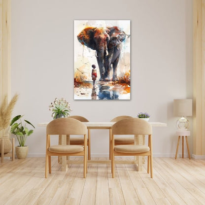 Little Boy with Elephant Pre-Printed Canvas