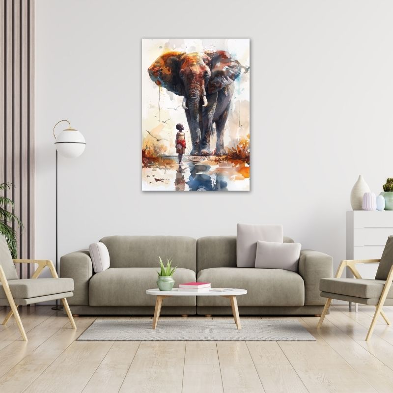 Little Boy with Elephant Pre-Printed Canvas