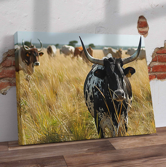 Nguni Cattle Grazing Pre-Printed Canvas