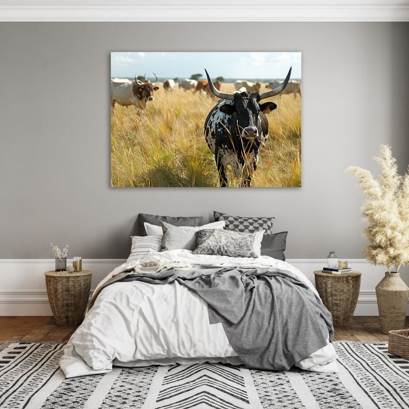 Nguni Cattle Grazing Pre-Printed Canvas