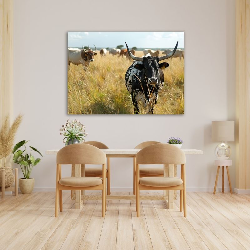 Nguni Cattle Grazing Pre-Printed Canvas