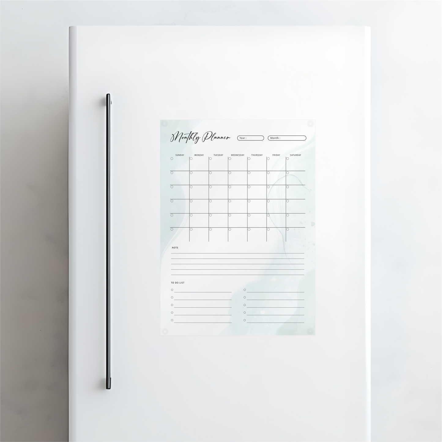 Green Watercolour Monthly Acrylic Planner