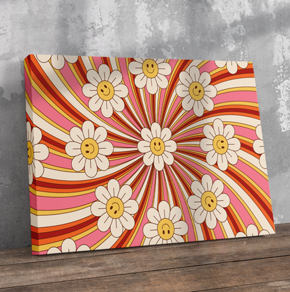 Retro Smiley Flowers Pre-Printed Canvas