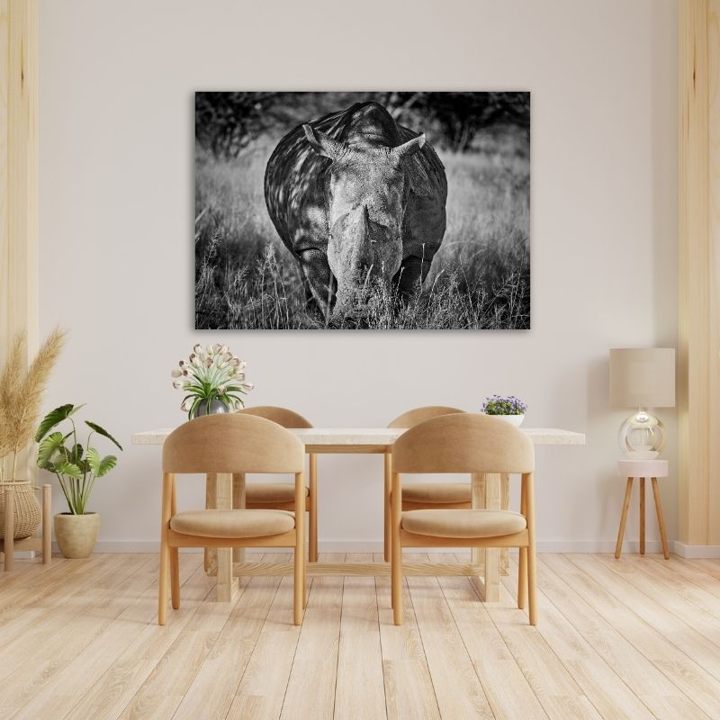 Rhino Black & White Pre-Printed Canvas