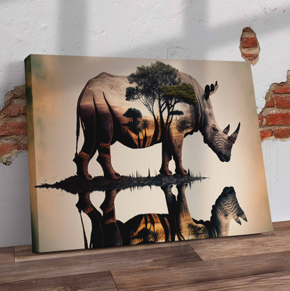 Rhino Reflection Art Pre-Printed Canvas