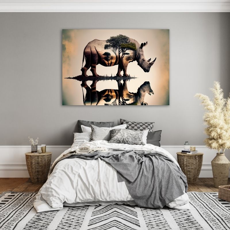 Rhino Reflection Art Pre-Printed Canvas