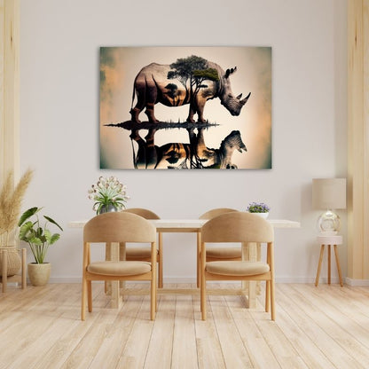 Rhino Reflection Art Pre-Printed Canvas