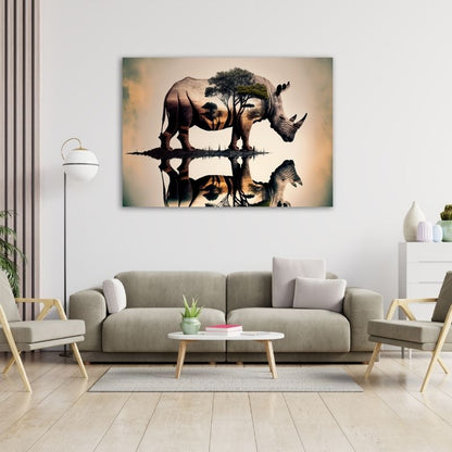 Rhino Reflection Art Pre-Printed Canvas