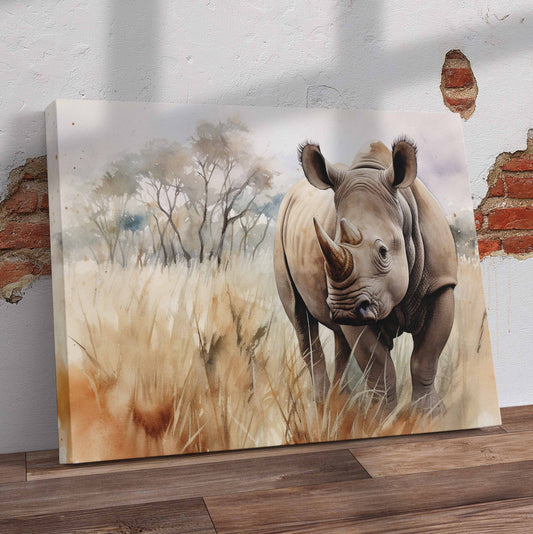 Watercolour Rhino Painting Pre-Printed Canvas