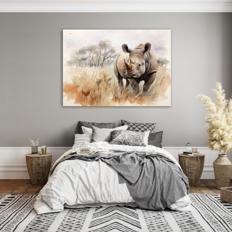 Watercolour Rhino Painting Pre-Printed Canvas
