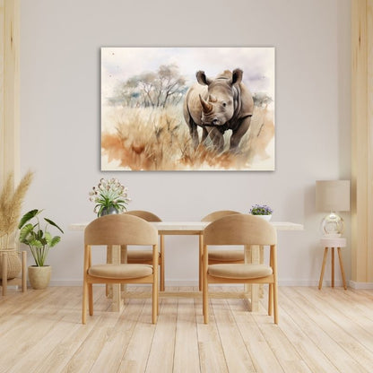 Watercolour Rhino Painting Pre-Printed Canvas