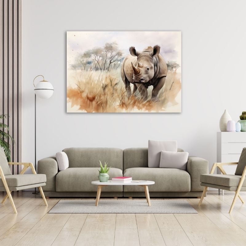 Watercolour Rhino Painting Pre-Printed Canvas
