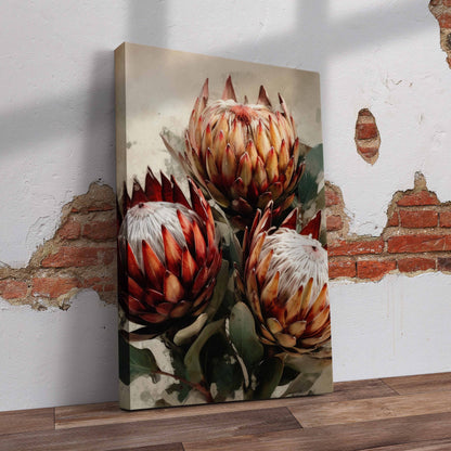 Three Dark Proteas Pre-Printed Canvas