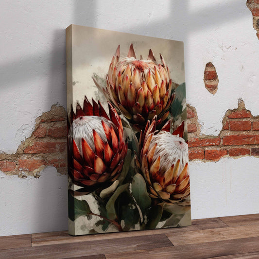 Three Dark Proteas Pre-Printed Canvas