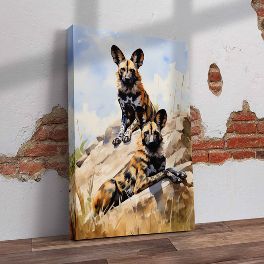 Two Wild Dogs Watercolour Pre-Printed Canvas